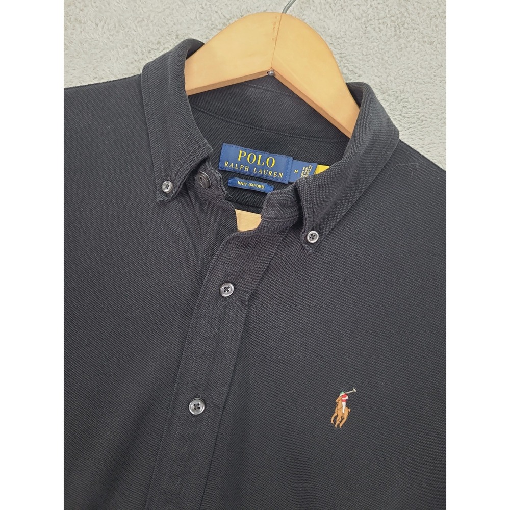Polo Ralph Lauren Mens Medium Knit Oxford Button Down Shirt Black Pony Logo